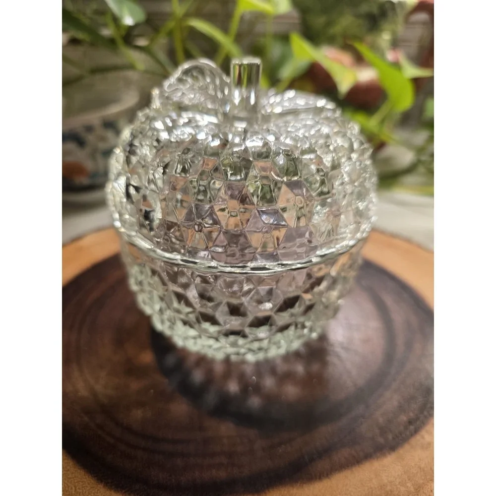 Vintage‎ Imperial Cut Faceted Glass Apple Candy Dish with Lid